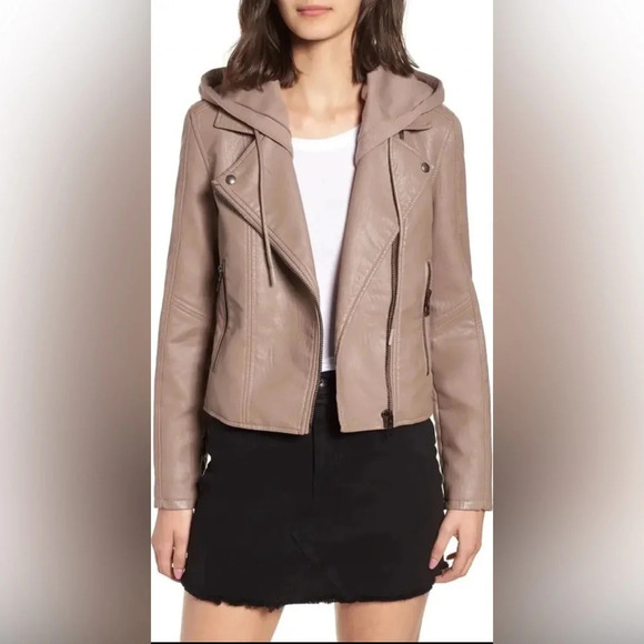 NWT BLANKNYC Anthro Denim Meant to Be Moto Tan Removable Hood Leather Jacket 2X - Picture 1 of 14
